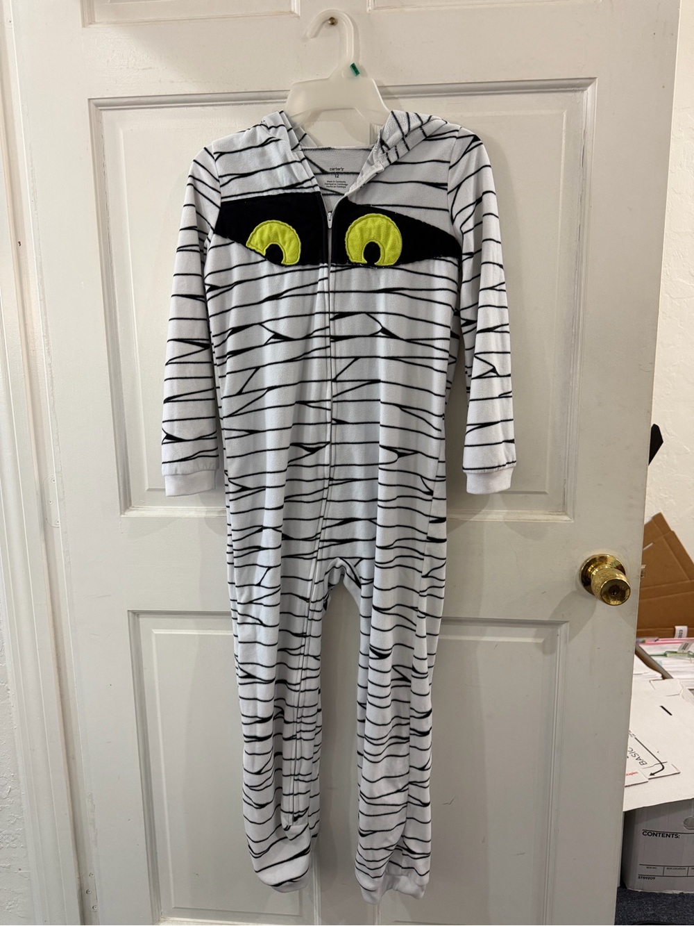 Carter's Black & White Striped Hooded One-Piece with Bright Yellow Eyes